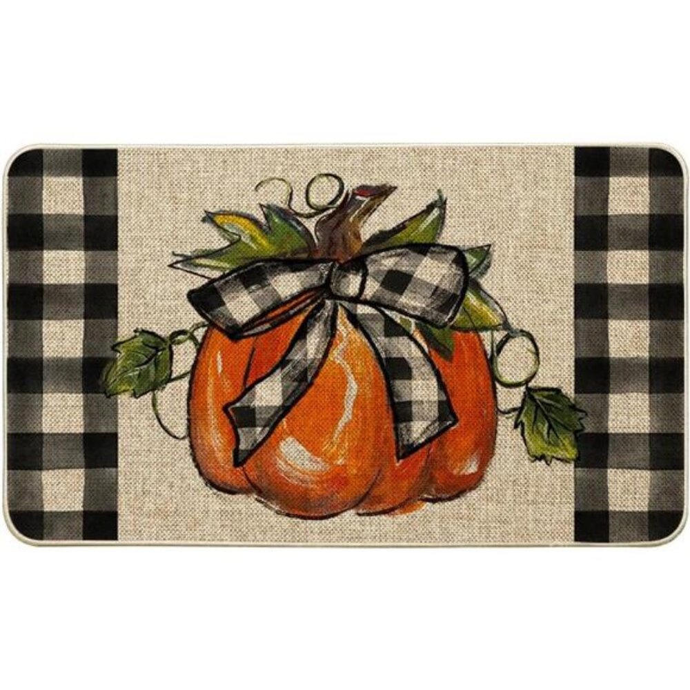 Bowknot Pumpkin Fall Doormat, Autumn Home Decor Low-Profile Switch Rug Door Mat